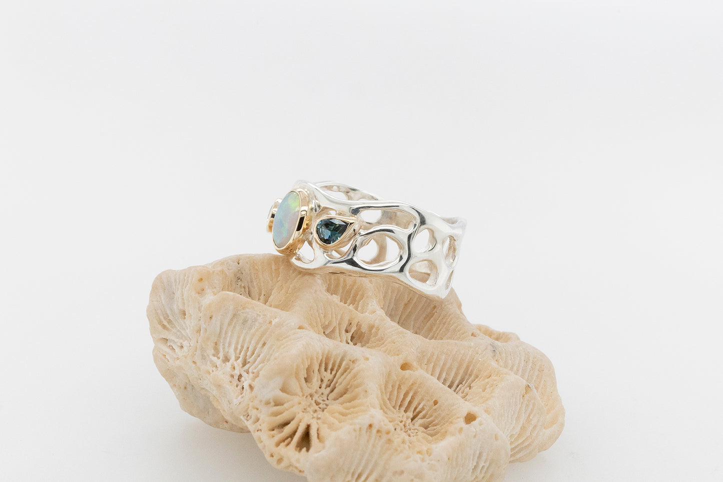 Opal, Aquamarine & Sapphire Ring