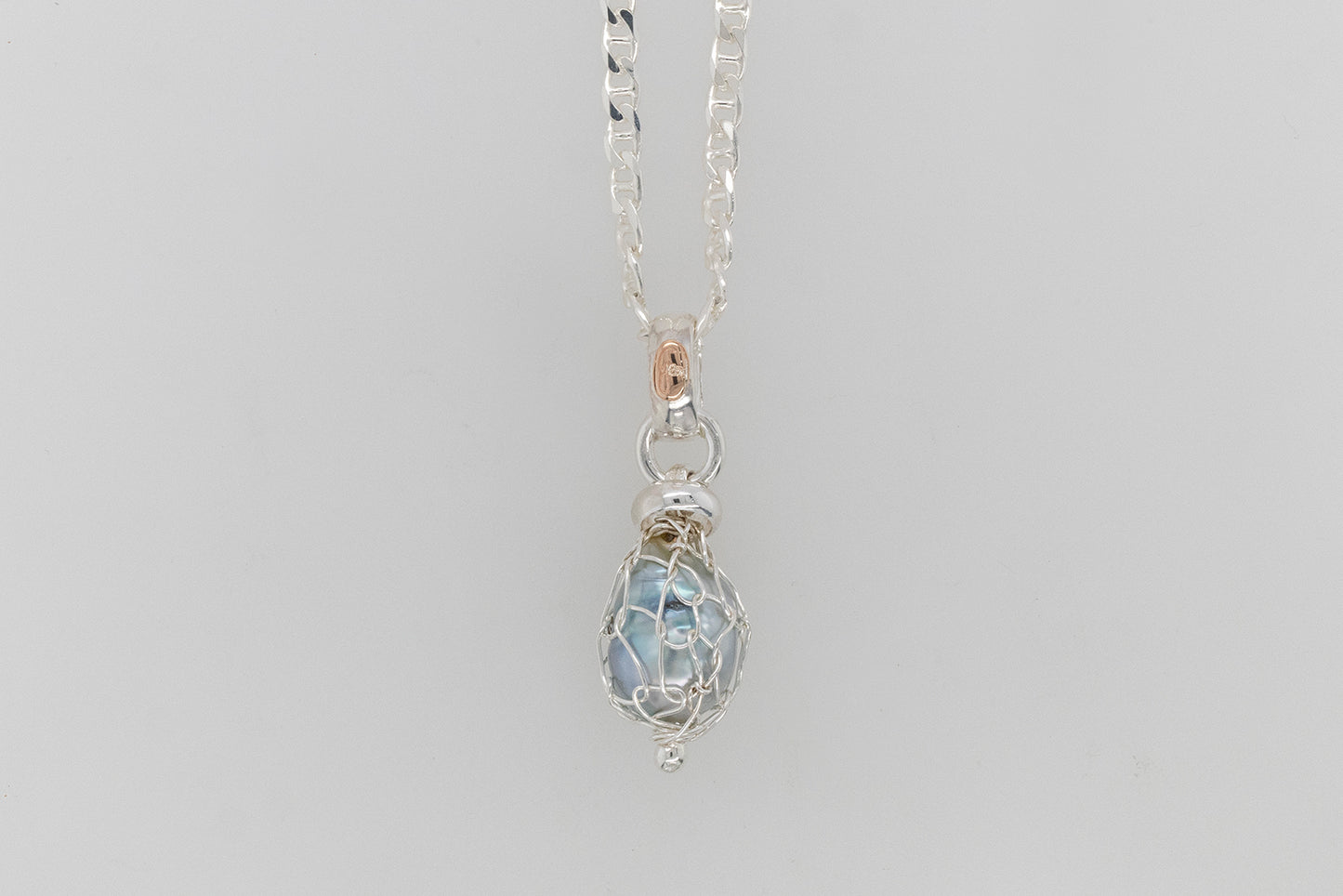 French Knitted Blue Pearl Drop Pendant