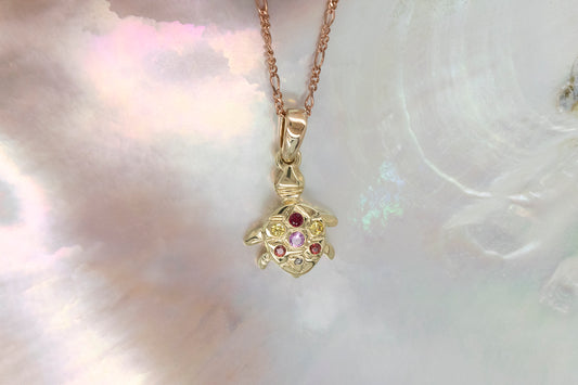 Coloured Stone & Yellow Diamond Turtle Pendant