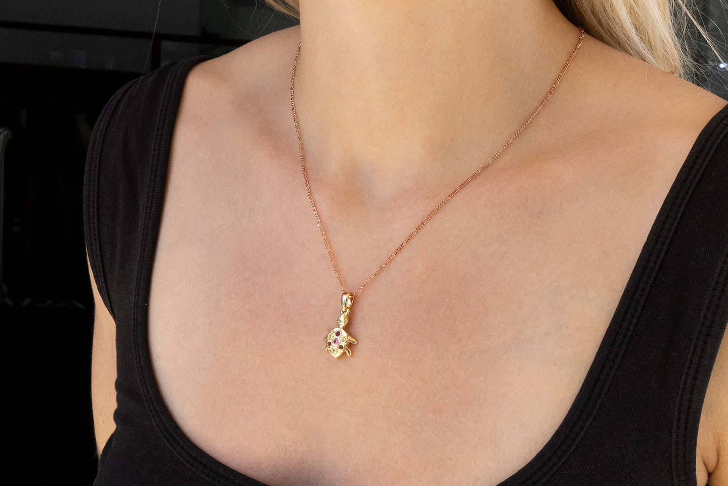 Coloured Stone & Yellow Diamond Turtle Pendant