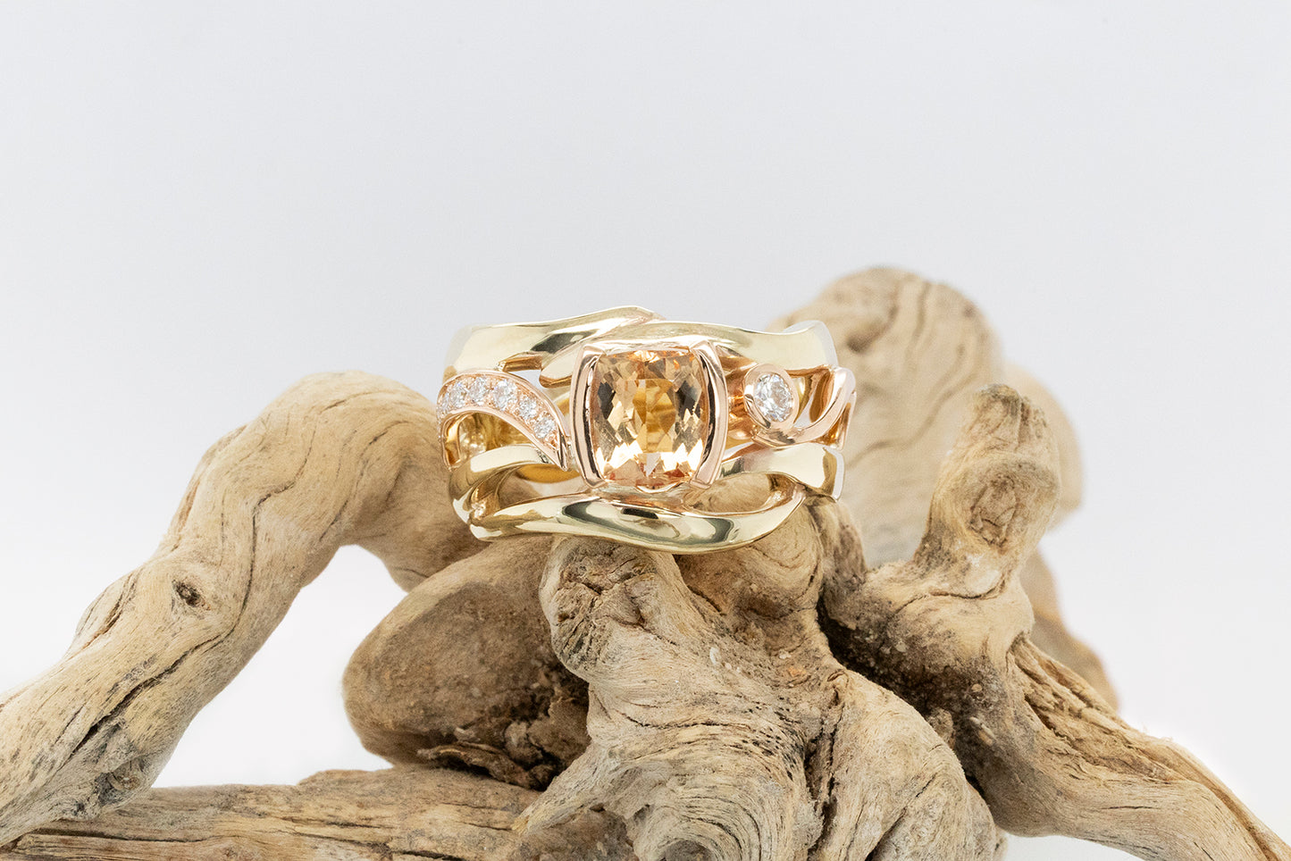 Gold Cushion Topaz and Diamond Ring