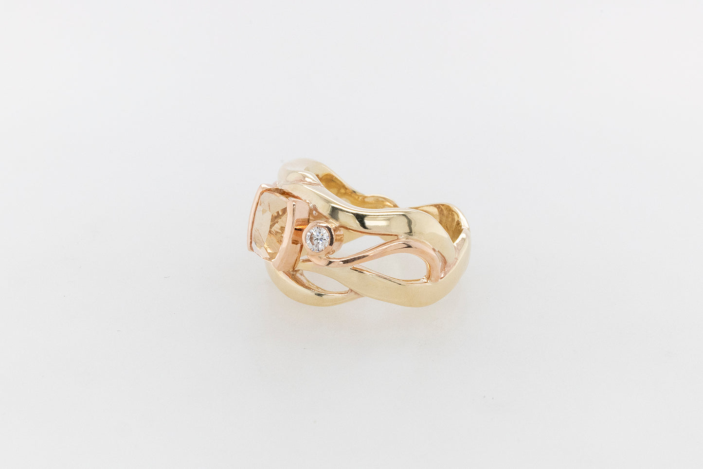 Gold Cushion Topaz and Diamond Ring