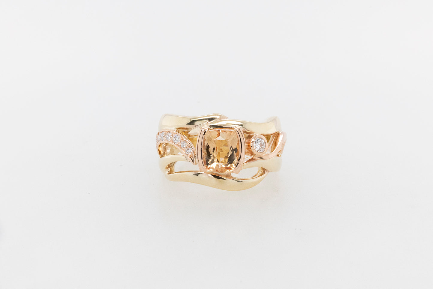 Gold Cushion Topaz and Diamond Ring