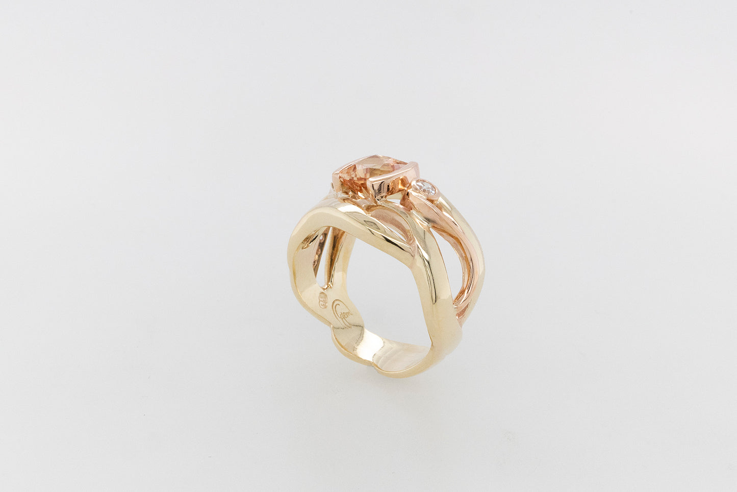 Gold Cushion Topaz and Diamond Ring
