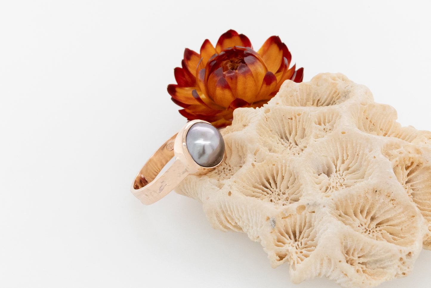 Embossed Half-Pearl Ring in Rose