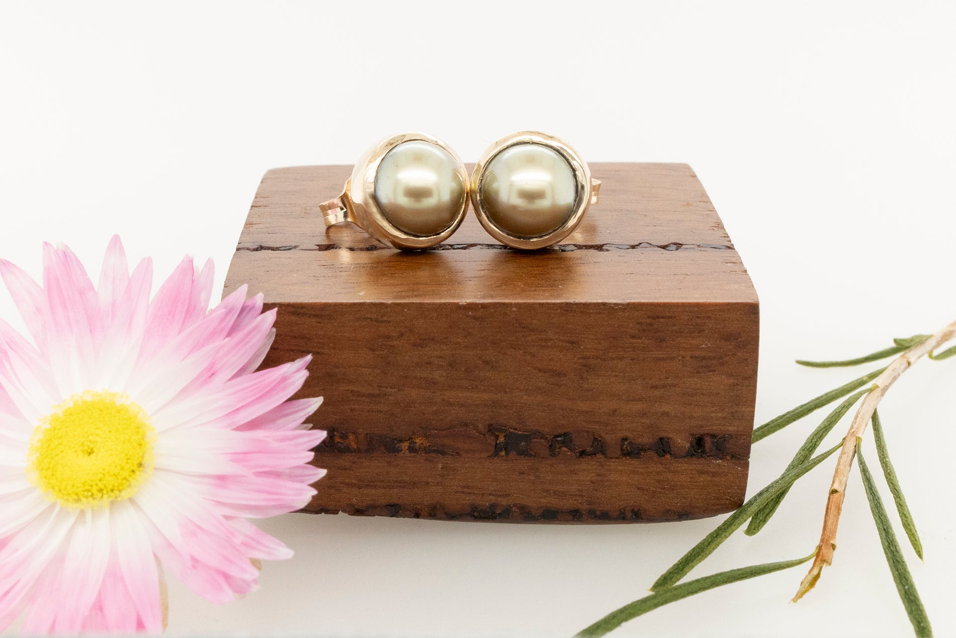 Abrolhos Island Half Pearl Bezel Set Studs