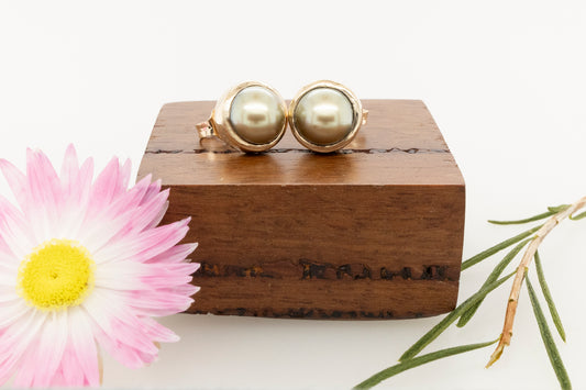 Abrolhos Island Half Pearl Bezel Set Studs