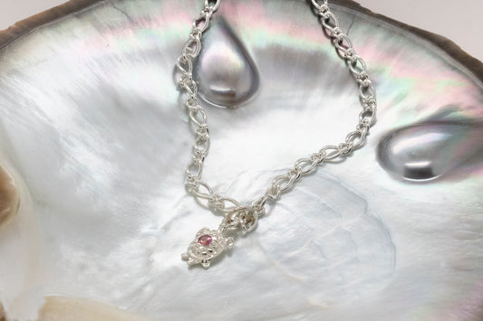 Turtle with Pink Tourmaline Figaro Bracelet