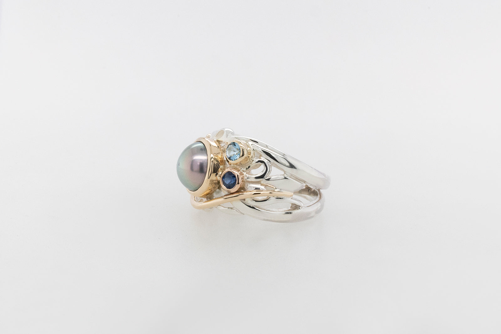 Pearl & Blue Coloured Stone Vine Ring