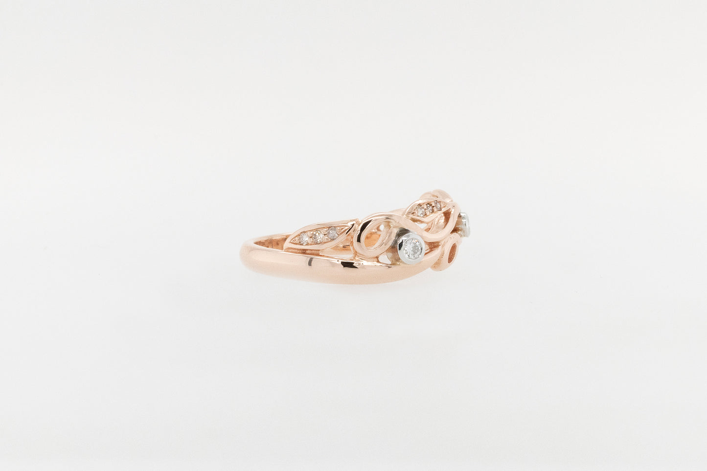 Champagne and White Diamond Vine Ring