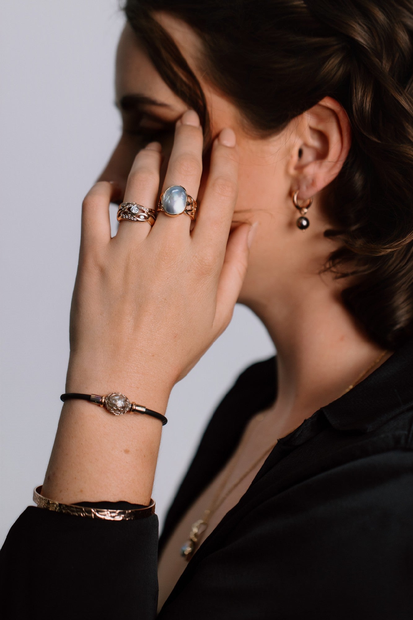 Knitted Pearl, Titanium and Platinum Neoprene Bracelet