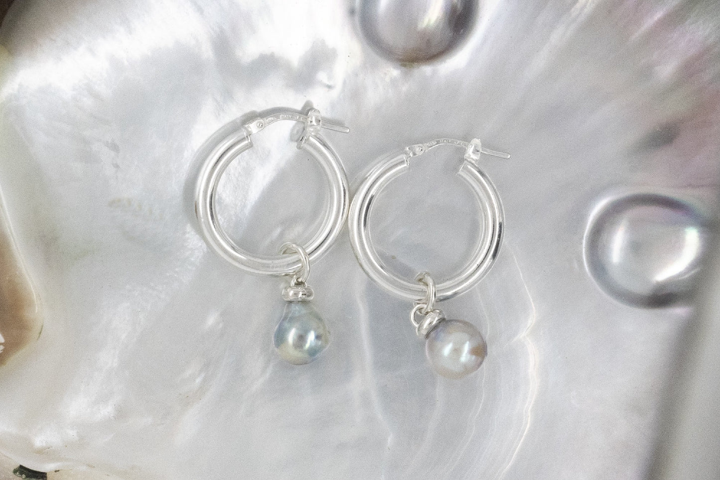 Blue Pearl Hoop Earrings