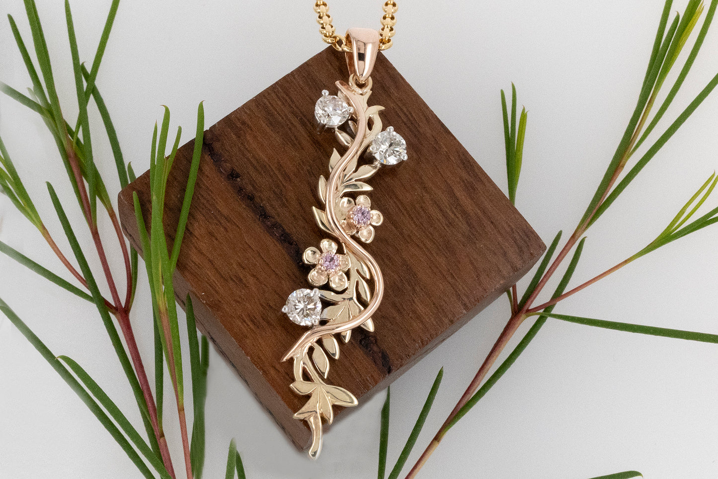 Champagne Diamond and Pink Sapphire Flora Pendant