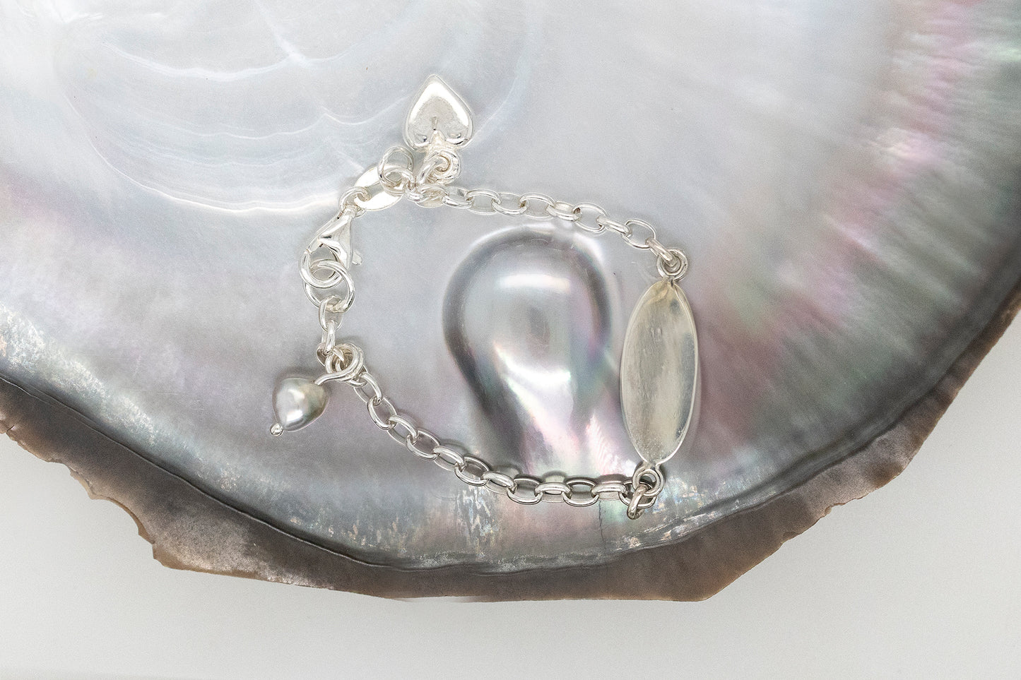 Baby Bracelet with Keshi Pearl and Heart Charm