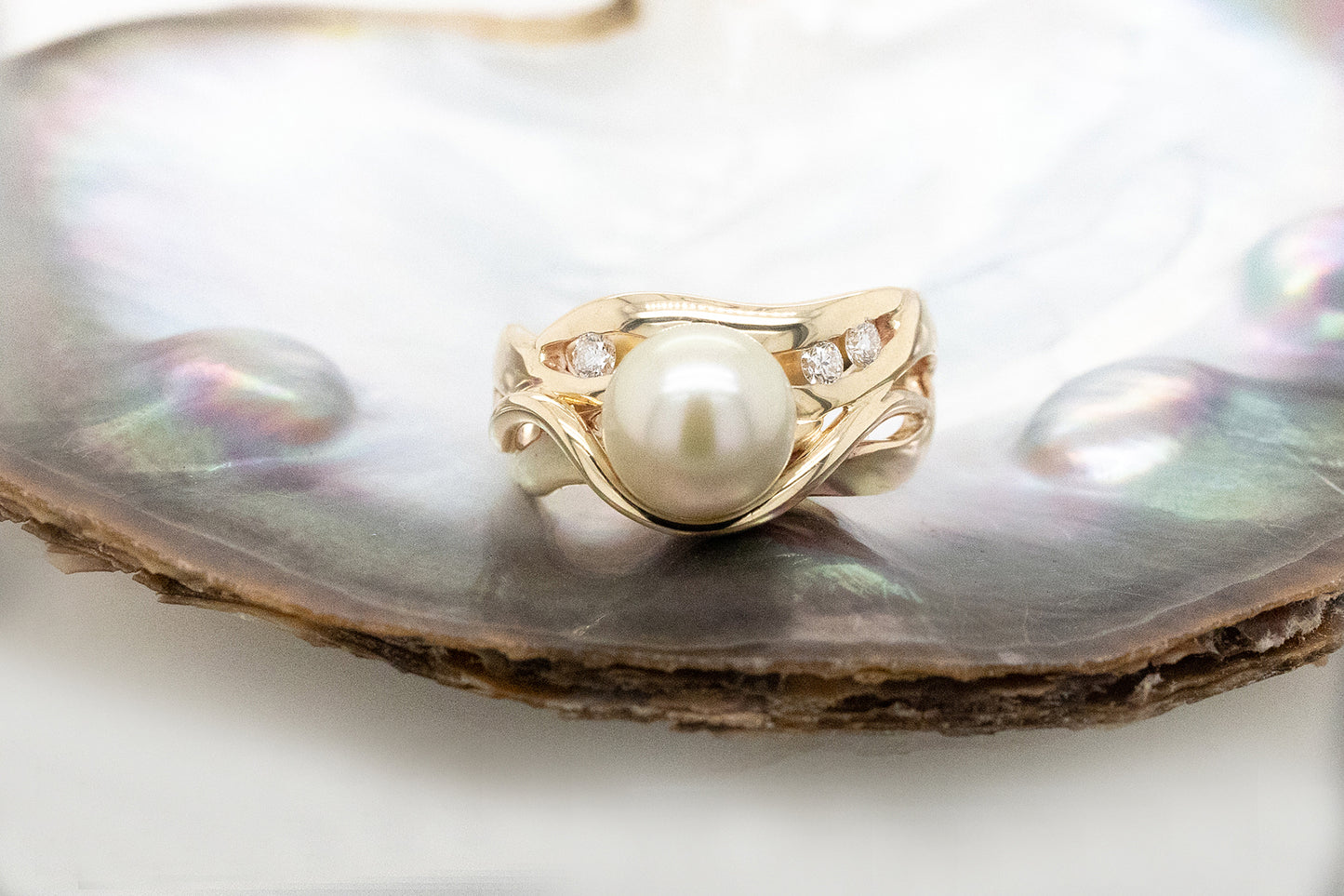 Pearl & Diamond Swirl Ring