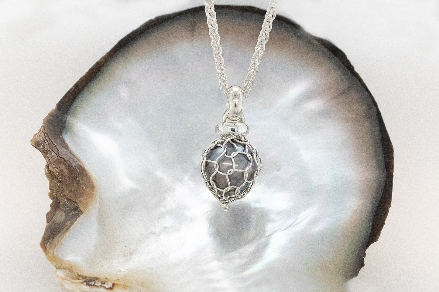 Knitting Wrapped Black Pearl Pendant