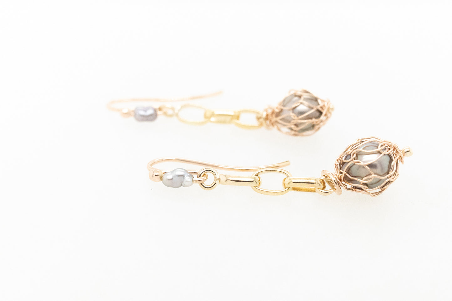 Knitted Two Tone Pearl Earrings