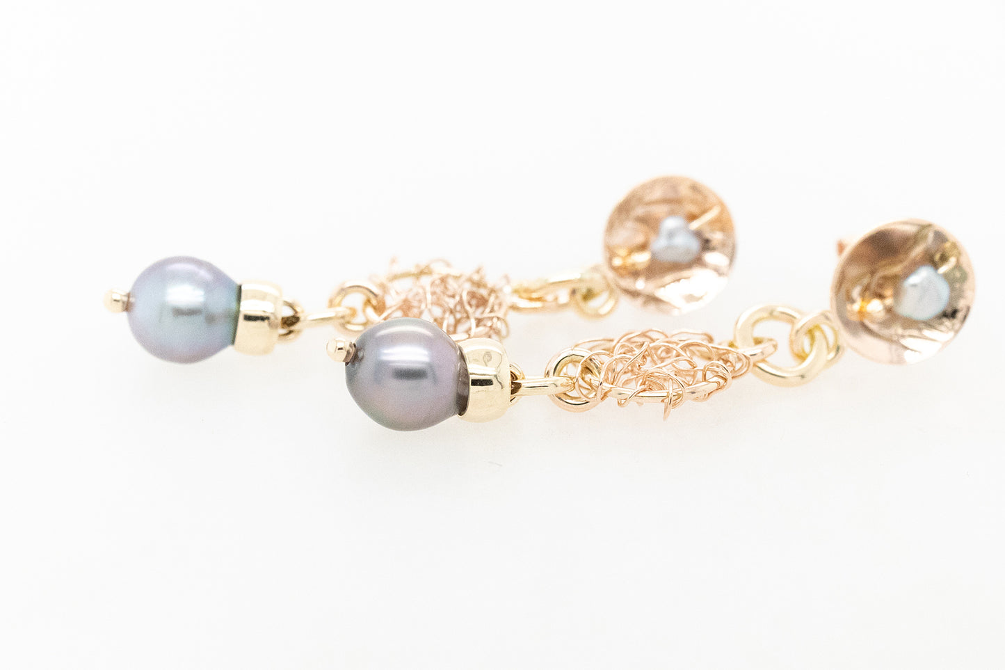 French Knitted & Embossed Pearl Stud Earrings