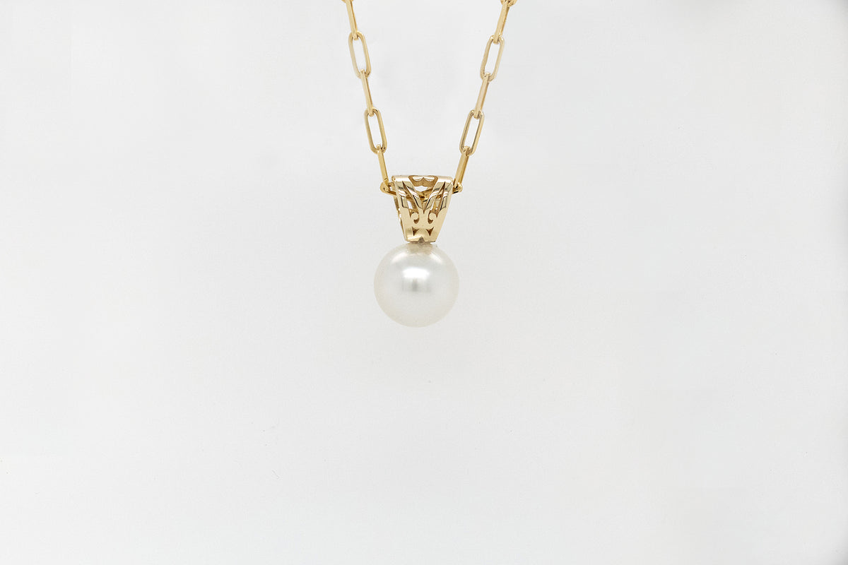 AAA Grade 10mm South Sea Pearl Pendant with Filigree Bale