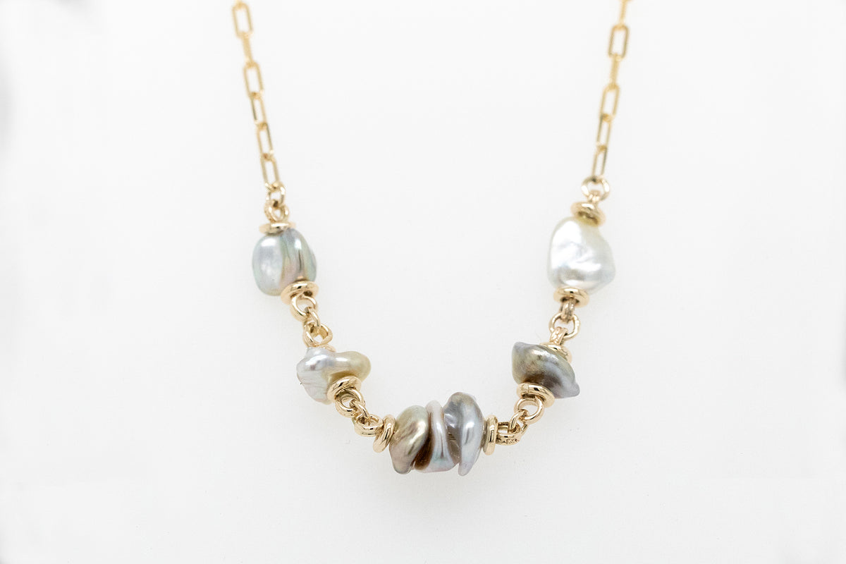 Large Abrolhos Keshi Cluster Paperclip Necklace