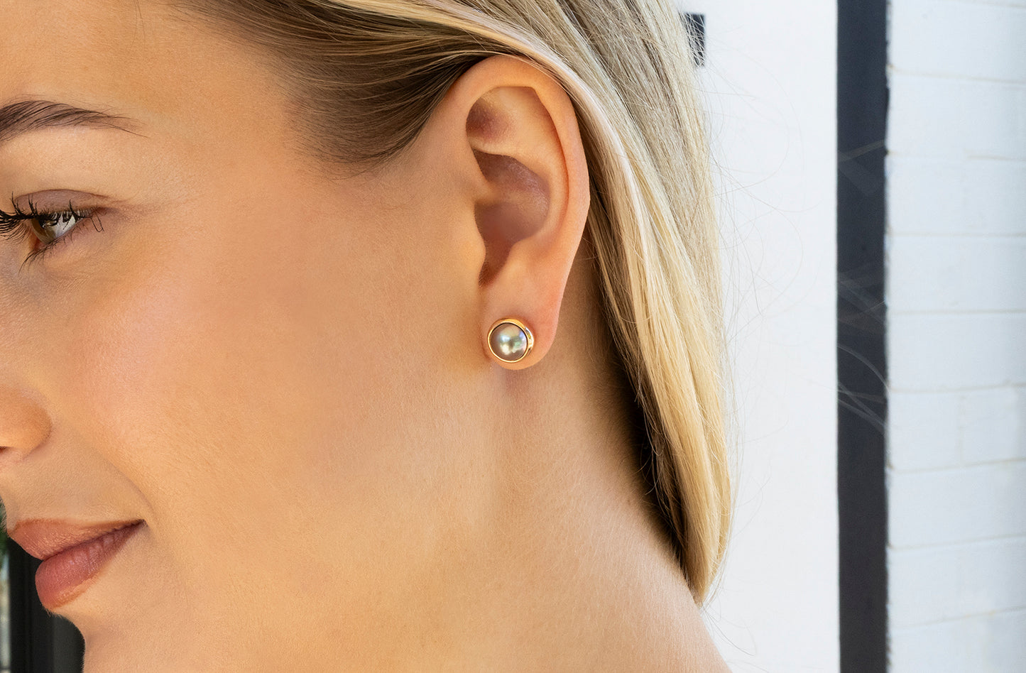 Half Pearl Stud Earrings