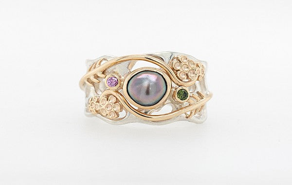 Geraldton Wax 'In the Wild' Keshi Diamond & Sapphire Ring