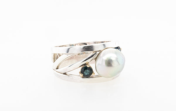 Abrolhos Pearl & Tourmaline Ring S/S, 9Y