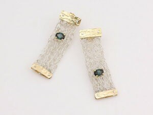 French Knitted Earrings Embossed Teal Tourmalines 