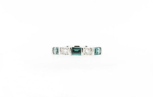 Wedding Ring Blue/Green Tourmaline & Diamond Platinum