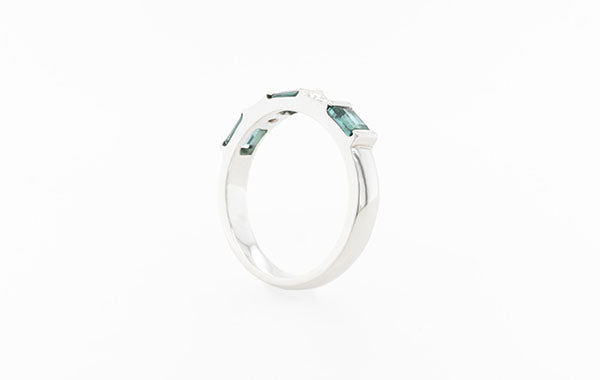 Wedding Ring Blue/Green Tourmaline & Diamond Platinum