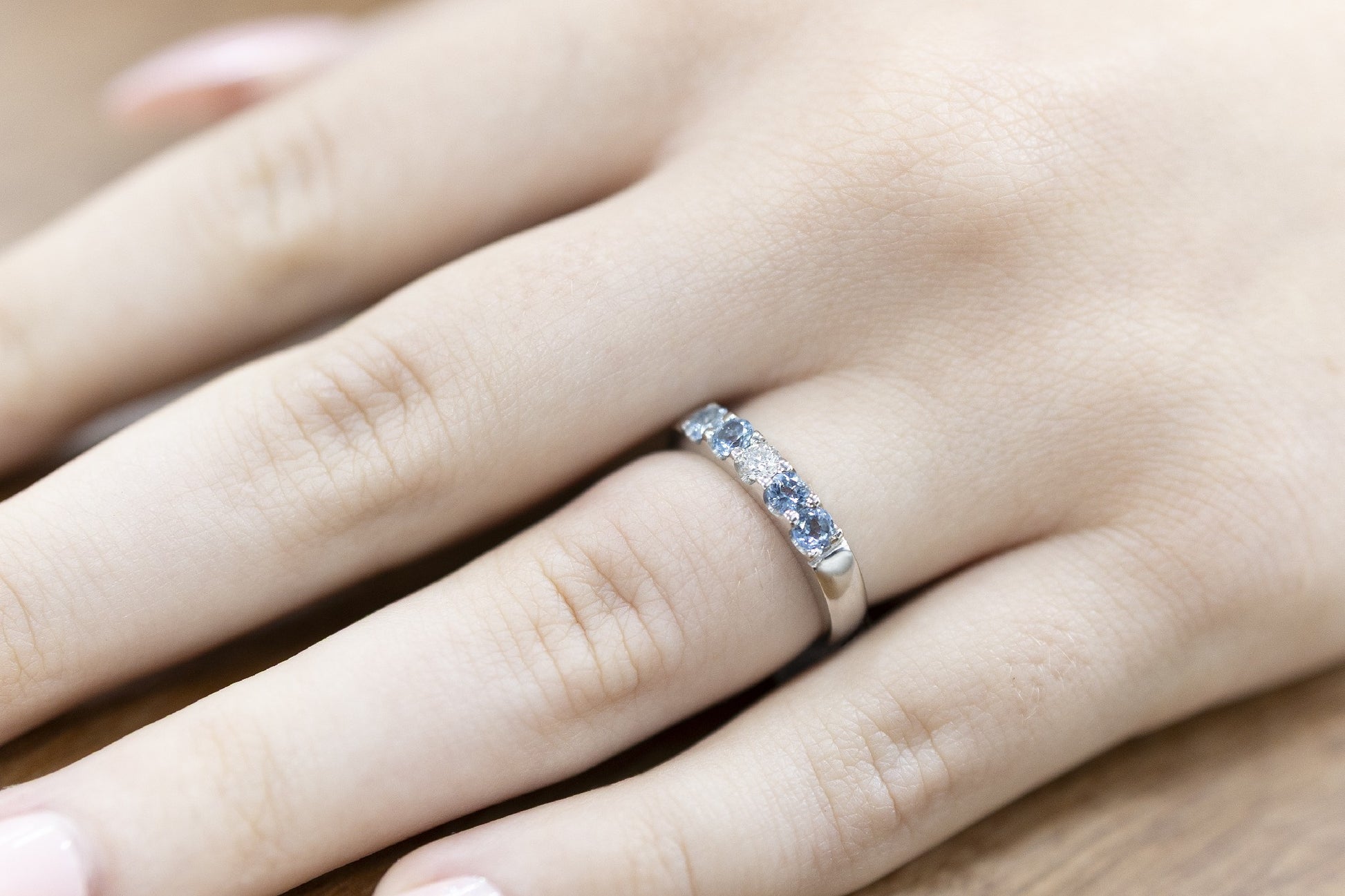 Wedding Ring Aquamarines & Diamond