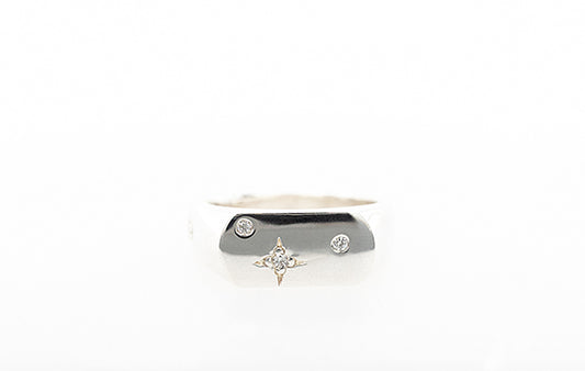 SS Flat Top Star Ring with Diamonds