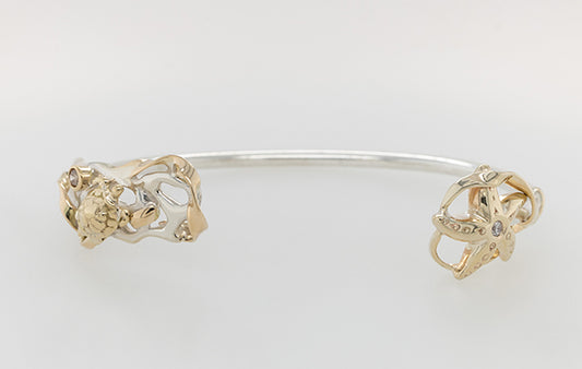 Cuff Bangle Starfish & Turtle with Diamonds