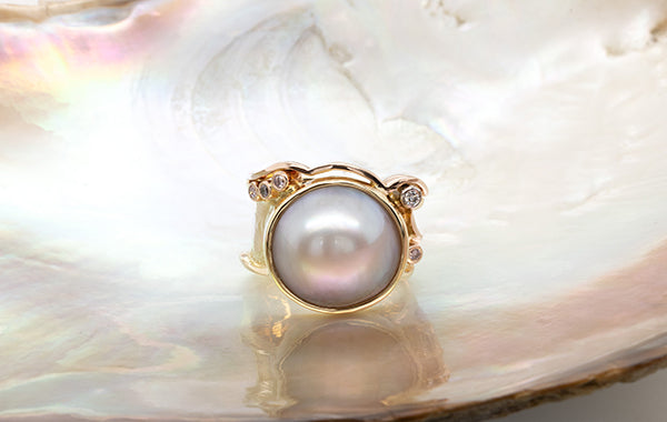 Pink Diamond & Mabe Pearl Ring 