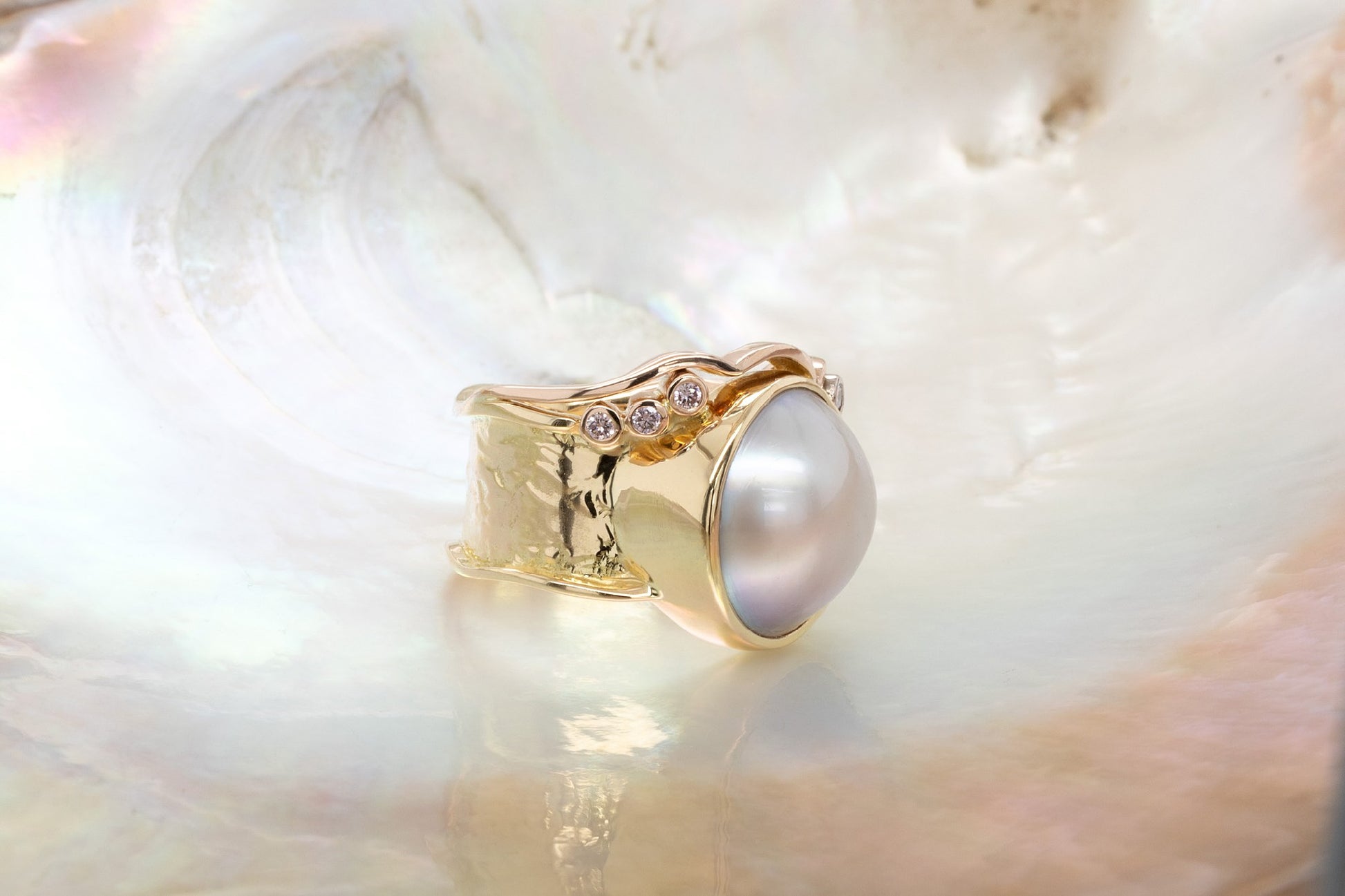 Pink Diamond & Mabe Pearl Ring 