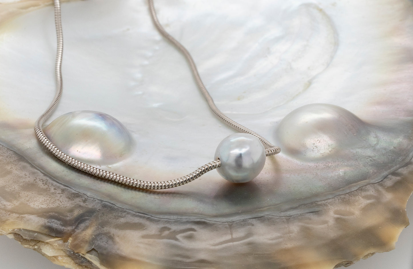 Pearl Slider 45cm Snake Chain SS