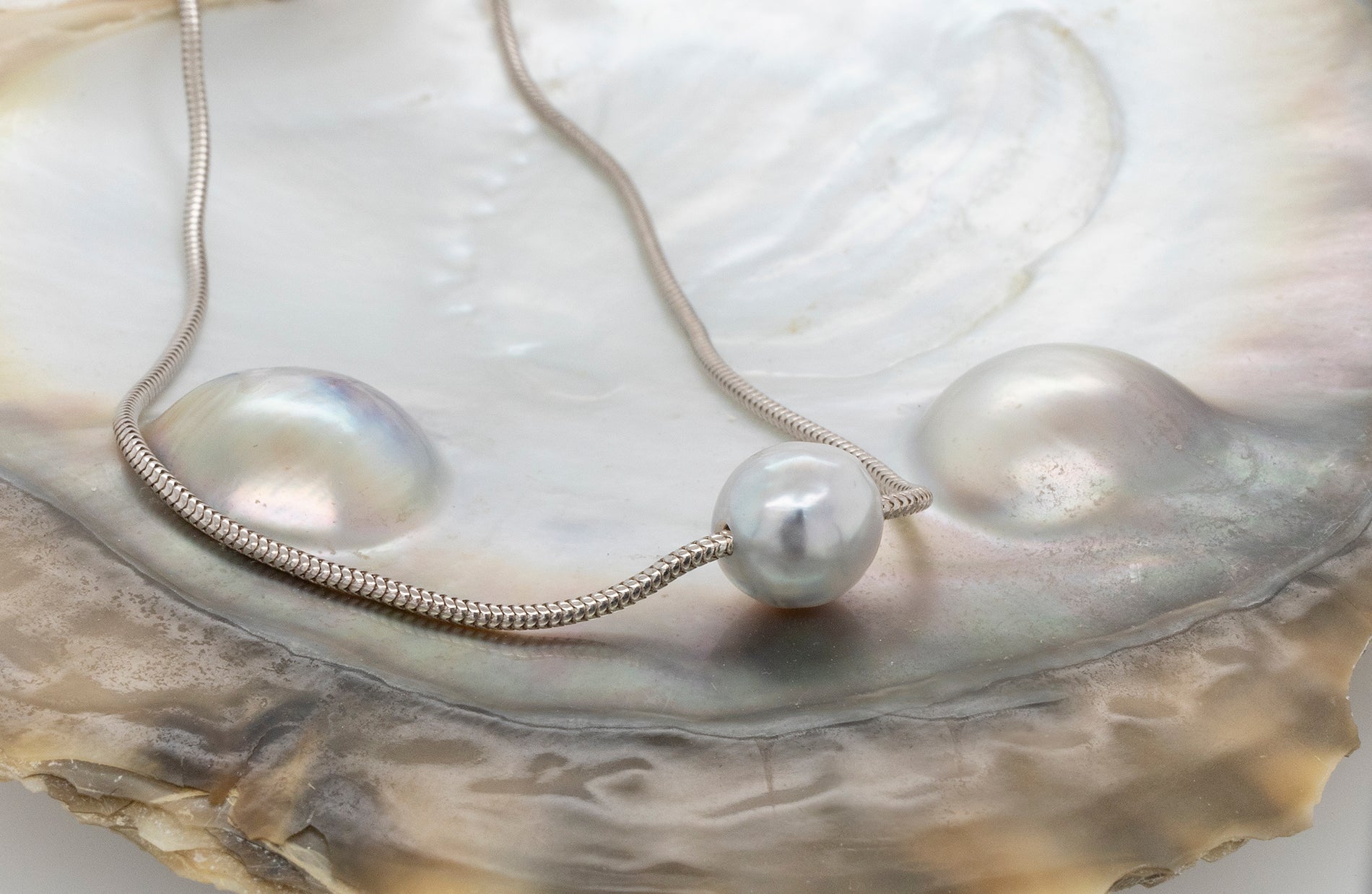 Pearl Slider 45cm Snake Chain SS