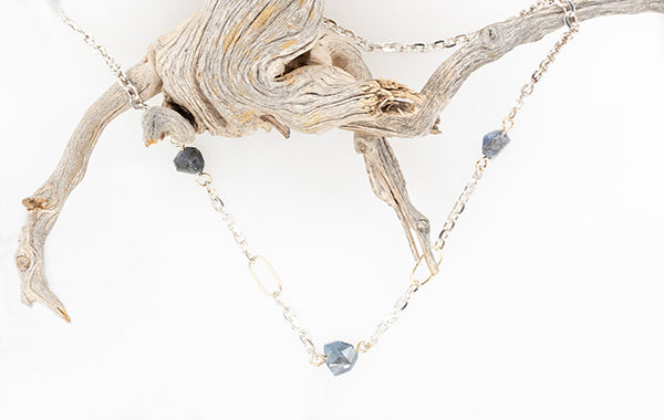 Sapphire Raw Necklace SS 9Y 65cm