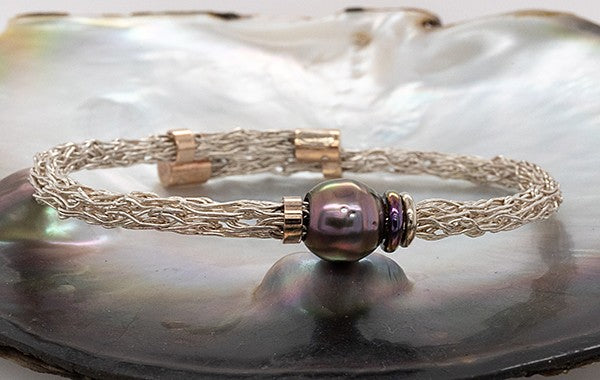 French Knitted Pearl adjustable Bracelet 9WR Titanium