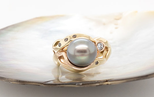 Pearl & Champagne Diamond Ring