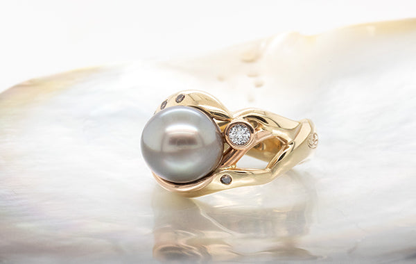 Pearl & Champagne Diamond Ring