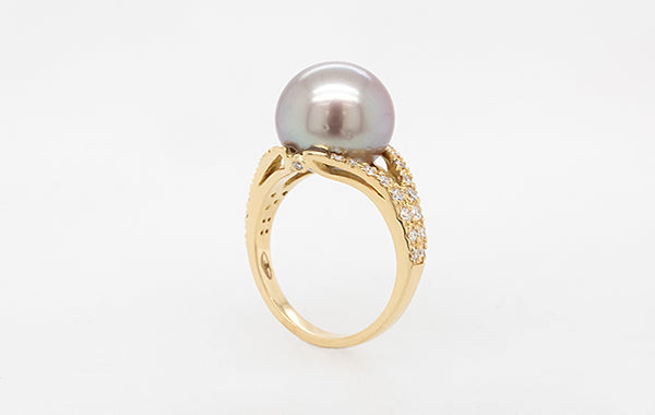 Pearl & Diamond Split Shank Ring