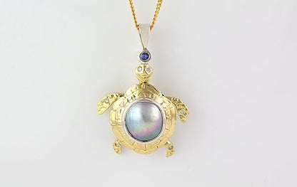 Turtle (Articulated) Mabe Pendant with Tanzanite & Diamond