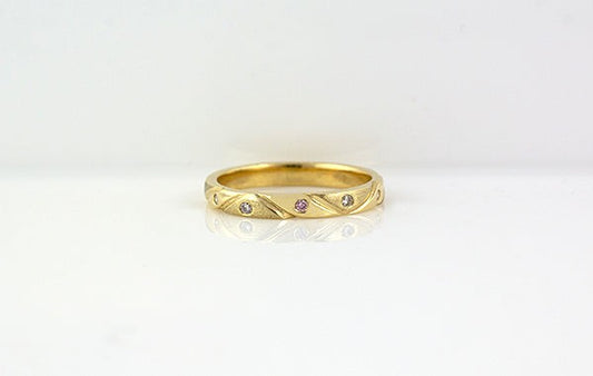 Wedding Ring Engraved Textured Pink & Champagne Diamonds