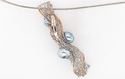 French Knitted Pink Diamond & Pearl Pendant