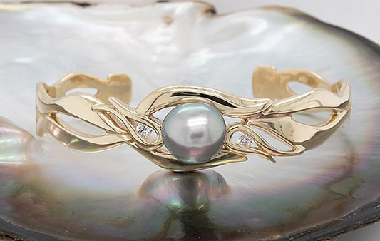 Cuff Bangle with Pearl & Diamonds