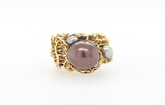 Titanium Knitted Pearl Ring 18Y