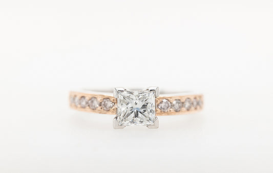 Engagement Ring 0.70ct Princess Cut & Pink Champagne Diamonds