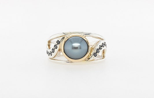 Pearl & Black Diamond Pave Ring 2