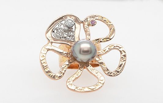Floral Extravaganza Pink Diamond Pearl Ring